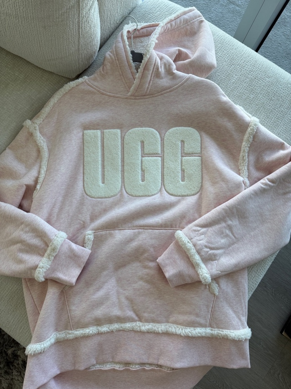 UGG Light Pink Sherpa-Trim Pullover Hoodie
